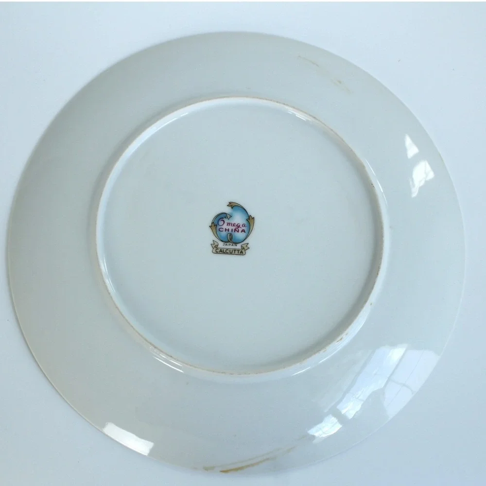 Omega China Japan Calcutta Dinner Plate Green‎ Bamboo Mid Century Modern Vintage